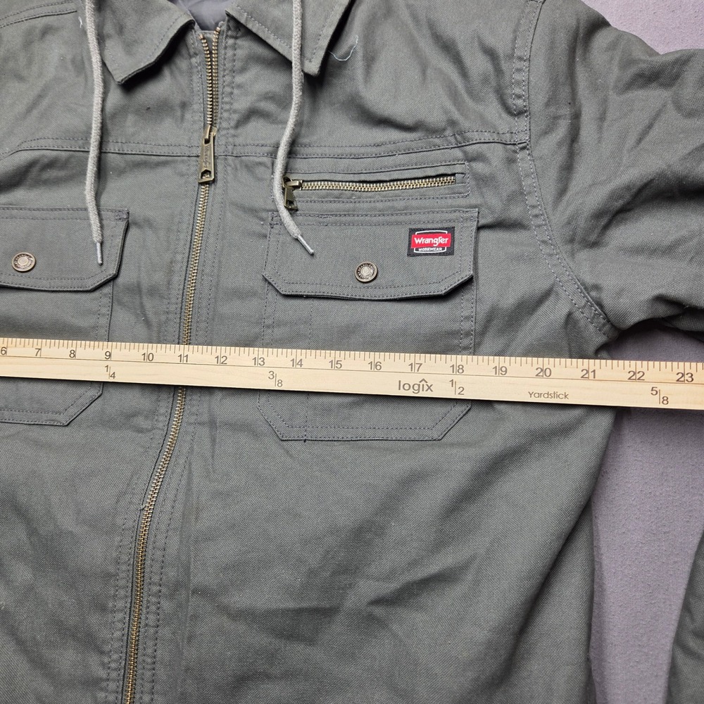 Wrangler Workwear Mens Hooded Canvas Jacket Olive Green Quilted Lined Medium - Picture 6 of 12